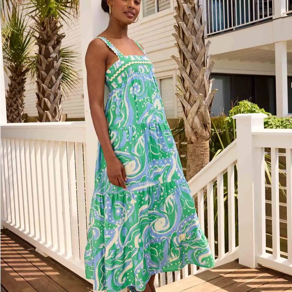 LaLavon Green and Blue Patterned Maxi Dress